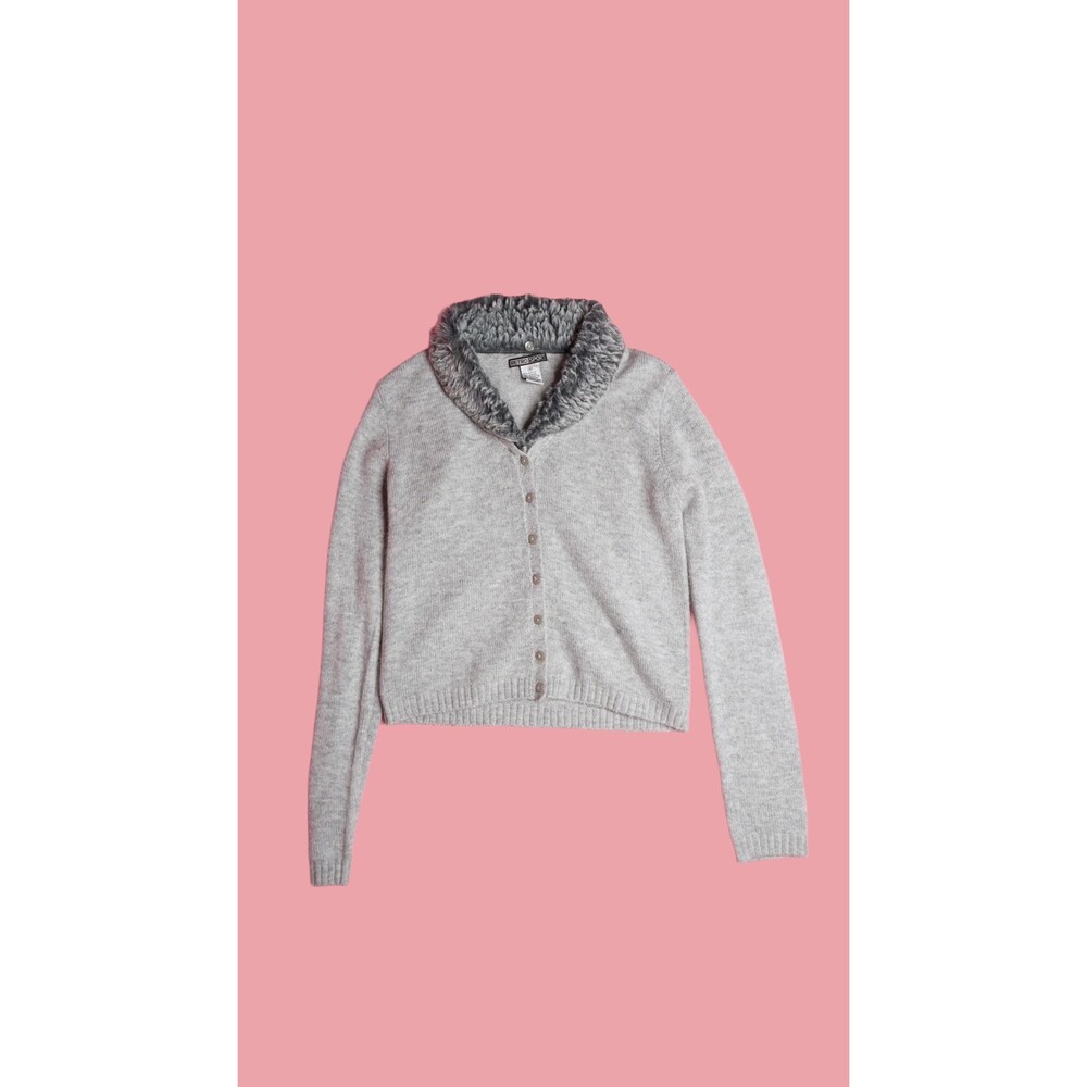 1990s-Y2K. RETRO SPORT Faux Fur. Plush Detachable Collar Cardigan Sweater. S-M
